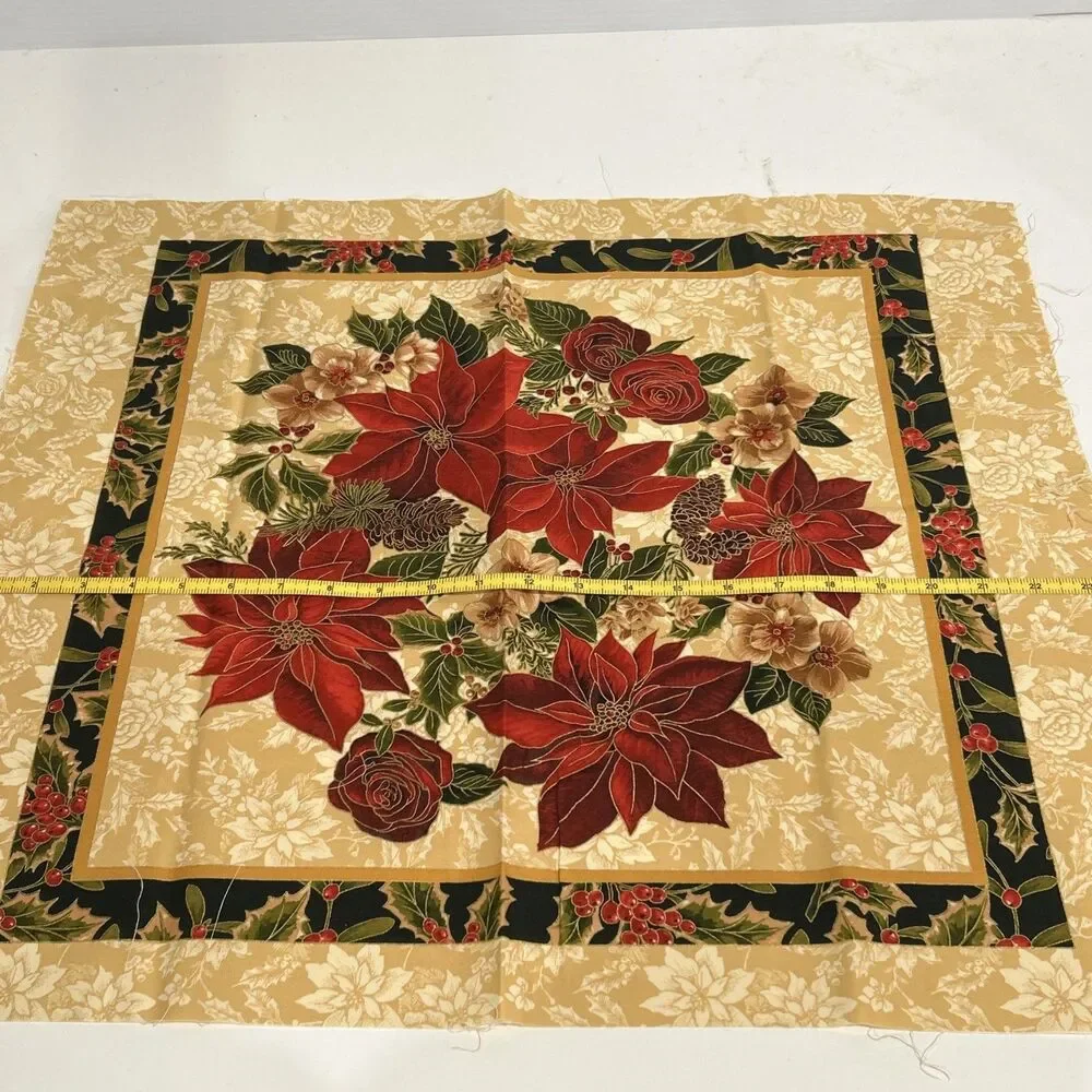 4 Christmas Poinsettia Pillow Cotton Quilting Fabric Panels Cut Out 20